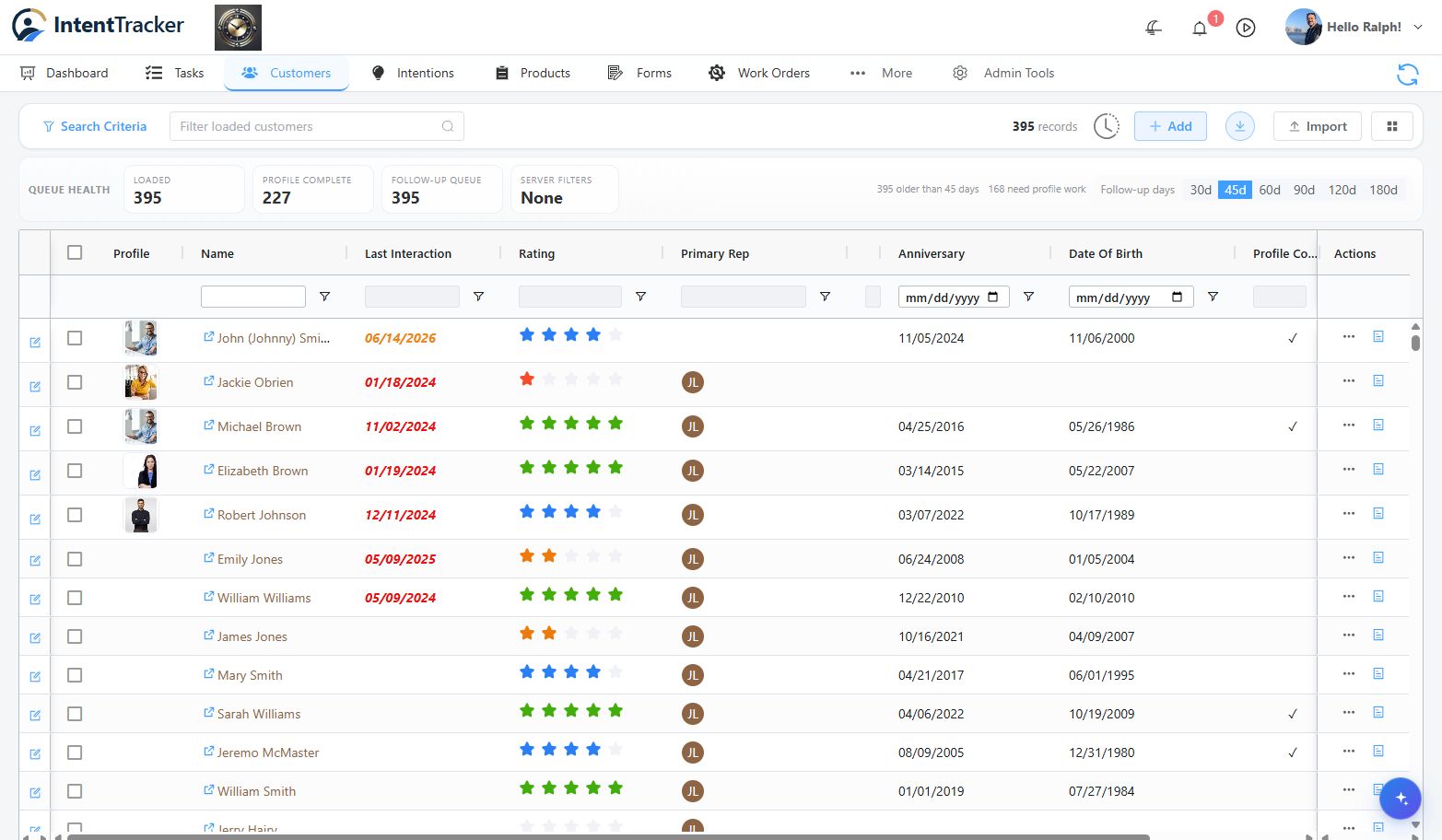 IntentTracker customer workspace and activity view